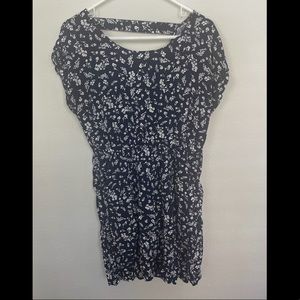 Pink Republic Dark Navy Dress with White Floral Pattern - Large